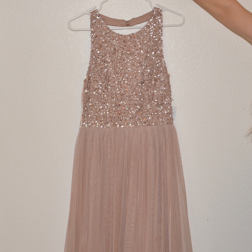 Pink midi dress with sequins, handmade